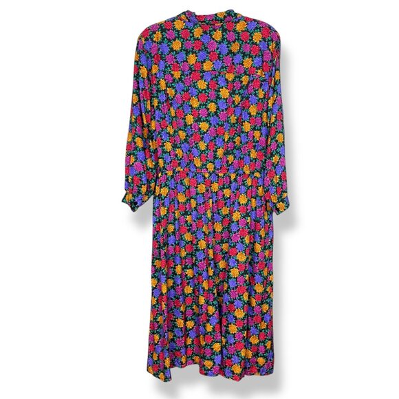 Vintage Silk Dress Floral Plus Size 22P 22 Petite Long Sleeves Liz Claiborne - Picture 2 of 12